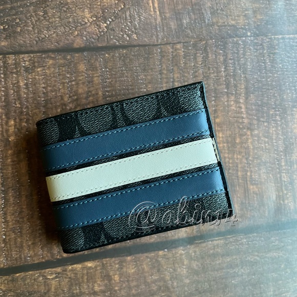 NWT Coach Signature Leather Canvas Slim Billfold Varsity Stripe Wallet - Picture 4 of 4